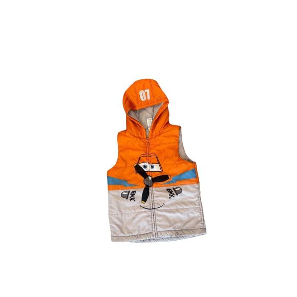 Disney Jumping Beans Vest Kids Large Orange Gray Polyester Hooded Full Zipper - Picture 2 of 7